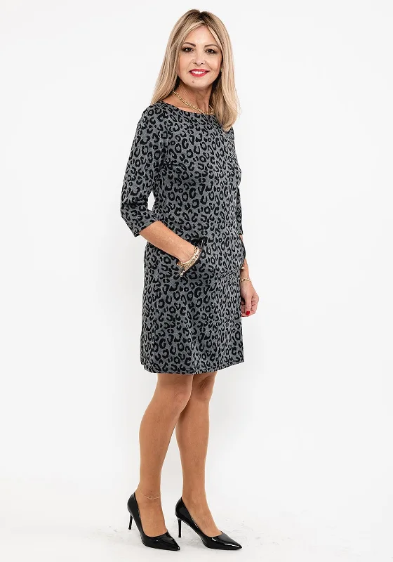 Tiered skirt – Skirt made from multiple layers or tiers of fabric, creating a ruffled or flowing appearance.Seventy1 Cheetah Print Mini Dress, Grey & Black