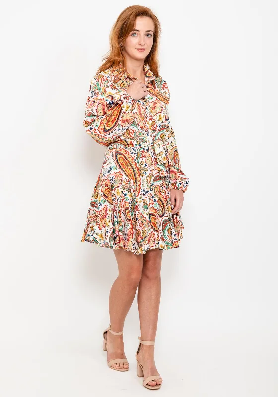 Pleated skirt – Skirt with folds or pleats, adding volume and texture to the fabric.Seventy1 Paisley Pleated Mini Shirt Dress, Yellow Multi