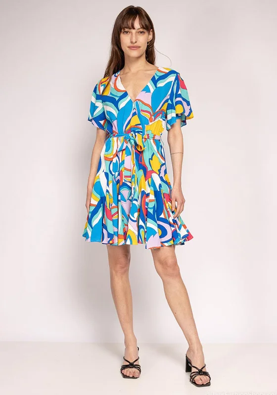 A-line skirt – Skirt that is fitted at the hips and gradually flares out toward the hem.Seventy1 Vibrant Print Pleated Mini Dress, Blue Multi