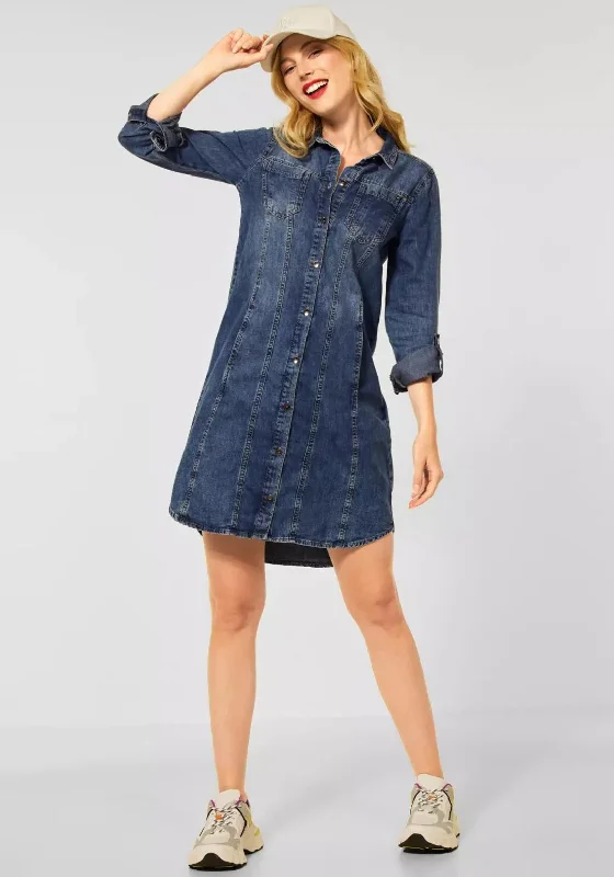 Belted skirt – Skirt that includes a belt at the waist for added detail and definition.Street One Mini Length Denim Dress, Authentic Mid Blue