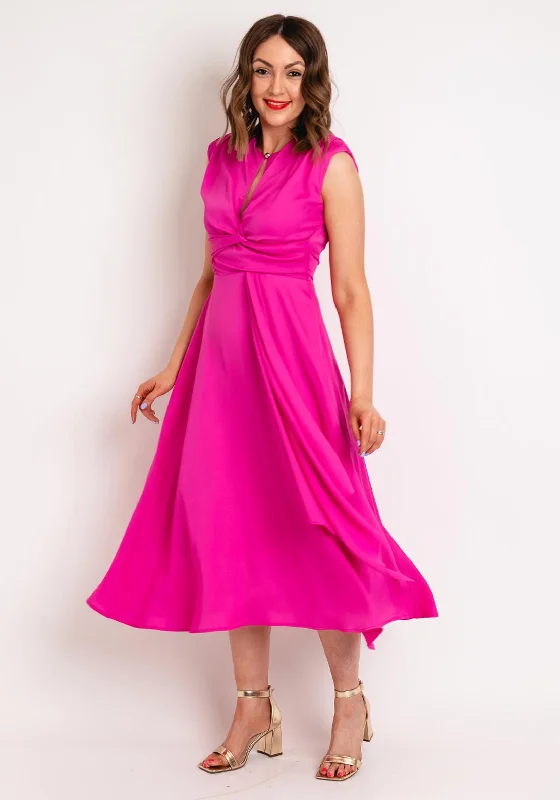 Lace dress – Dress made with lace fabric, often delicate and romantic, suitable for special occasions.This Girl Curiosity Pia Wrap Midi A-line Dress, Fuchsia