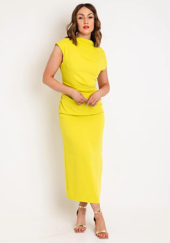 Bodycon dress – Tight-fitting dress that hugs the body and emphasizes curves.This Girl Curiosity Emily Cowl Neck Midi Dress, Lime