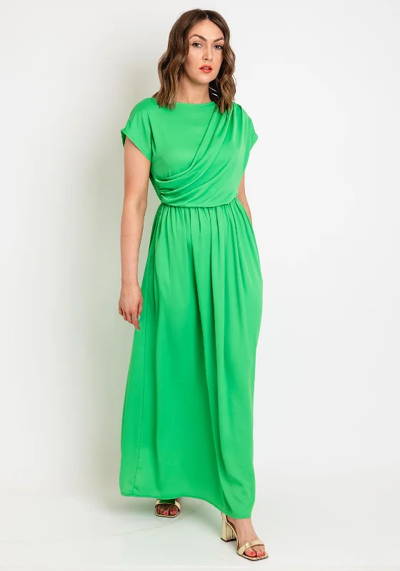 V-neck dress – Dress with a V-shaped neckline that flatters the chest and elongates the neck.This Girl Curiosity Charlotte Drape Front Maxi Dress, Green