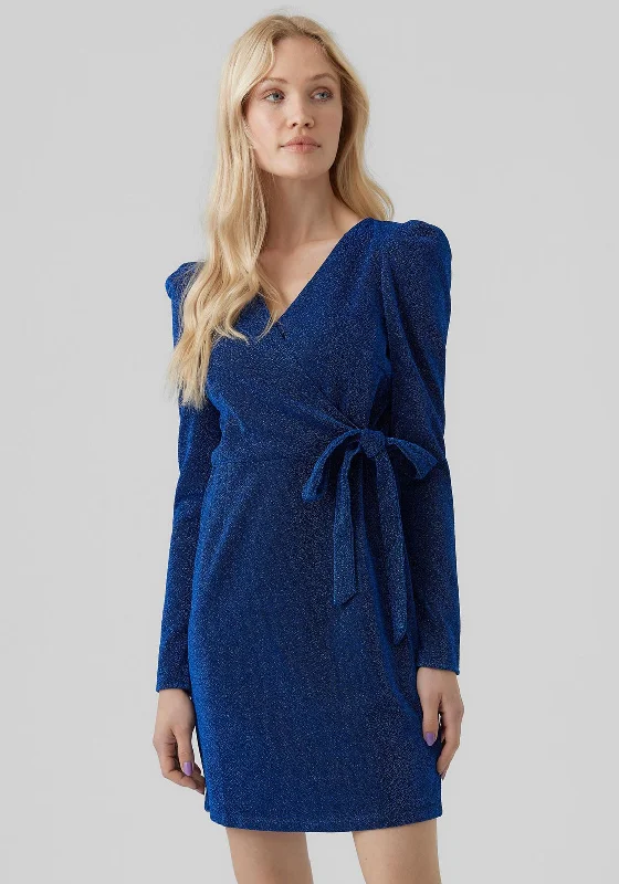 Tulle skirt – Skirt made from tulle fabric, typically voluminous and lightweight, often used for dressy or formal occasions.Vero Moda Wild Metallic Wrap Front Mini Dress, Dazzling Blue