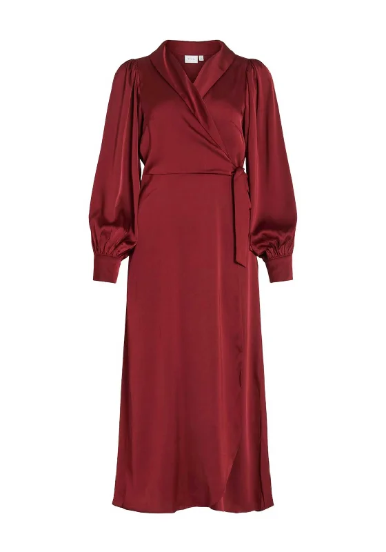 Fit-and-flare dress – Dress that is fitted at the top and flares out at the bottom, offering a feminine and flattering shape.Vila Vienna Ravenna Wrap Ankle Dress, Cabernet