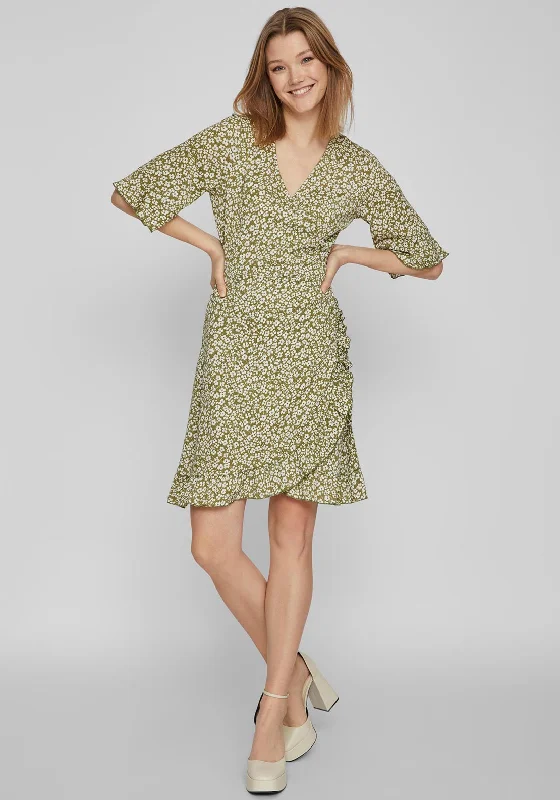 Floral skirt – Skirt featuring a floral pattern, perfect for a feminine and fresh style.Vila Ditsy Floral Wrap Mini Dress, Calliste Green