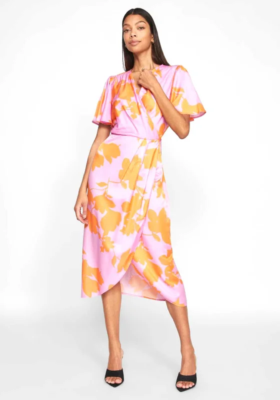 Maxi dress – Long dress that typically reaches the ankles or floor, offering a flowing and elegant look.Vila Nakita Floral Midi Wrap Dress, Lilac & Orange