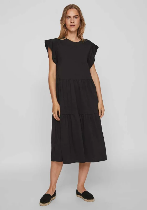 Wrap dress – Dress that wraps around the body and ties at the waist, creating a flattering and adjustable fit.Vila Summer Tiered Smock Dress, Black