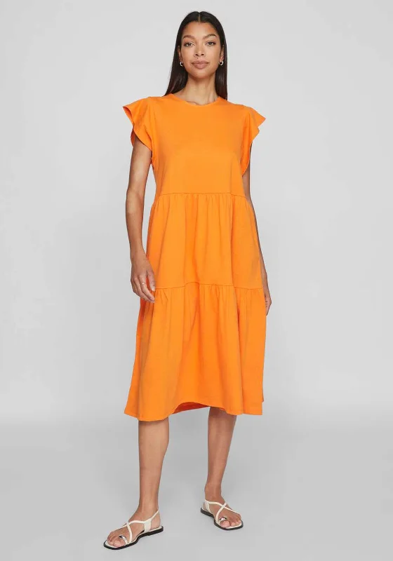 Bodycon dress – Tight-fitting dress that hugs the body and emphasizes curves.Vila Summer Tiered Smock Dress, Sun Orange