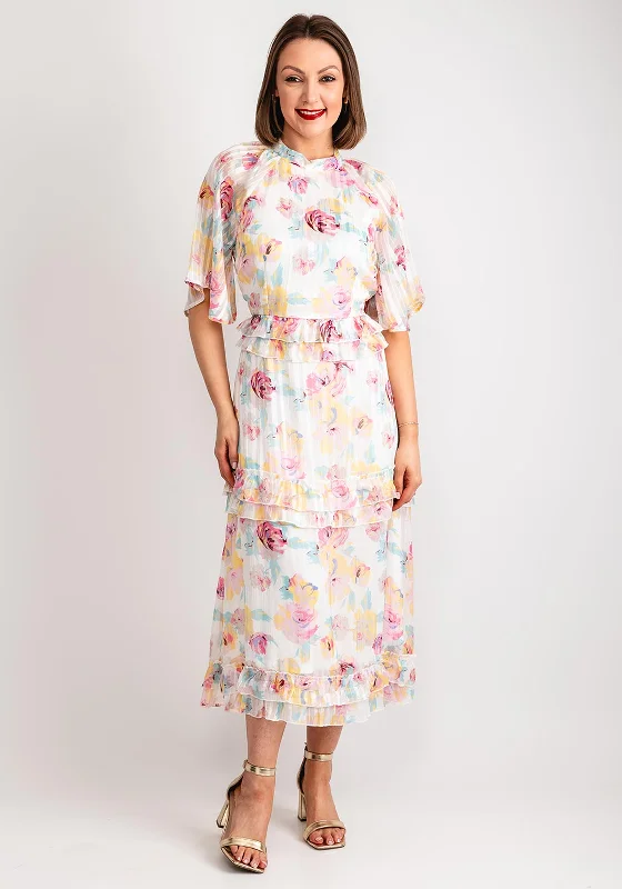 Mini dress – Short dress that usually ends above the knee, often casual or party wear.Vila Voline Floral Frill Trim Dress, Egret