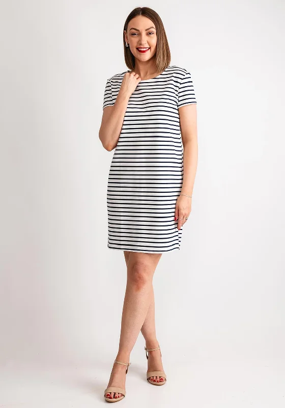 Belted skirt – Skirt that includes a belt at the waist for added detail and definition.Vero Moda Abby Short Striped Zip Back Mini Dress, Navy & White