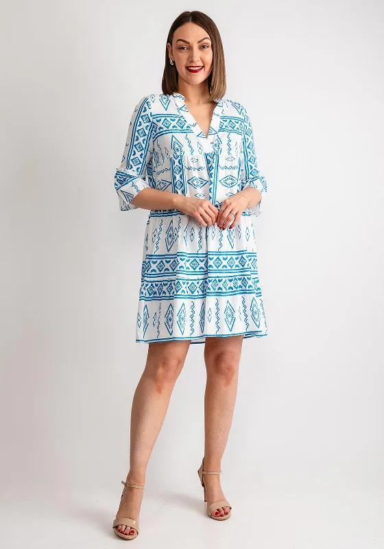 Balloon skirt – Skirt that is voluminous at the bottom and gathered at the waist for a dramatic effect.Vero Moda Dicthe Printed Tunic Smock Mini Dress, Snow White & Blue