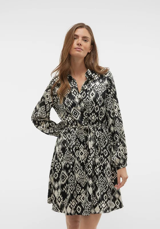 Belted skirt – Skirt that includes a belt at the waist for added detail and definition.Vero Moda Gida Aztec Print Mini Shirt Dress, Black