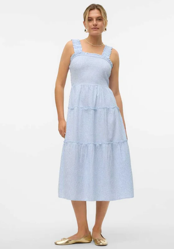 Sundress – Light, sleeveless dress typically worn in warm weather, often made from cotton or linen.Vero Moda Jackie Smock Midi Dress, Skyway