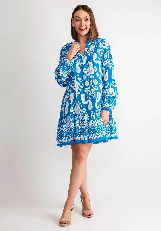 Maxi dress – Long dress that typically reaches the ankles or floor, offering a flowing and elegant look.Vero Moda Joy Printed Long Sleeve Tunic Dress, Ibiza Blue