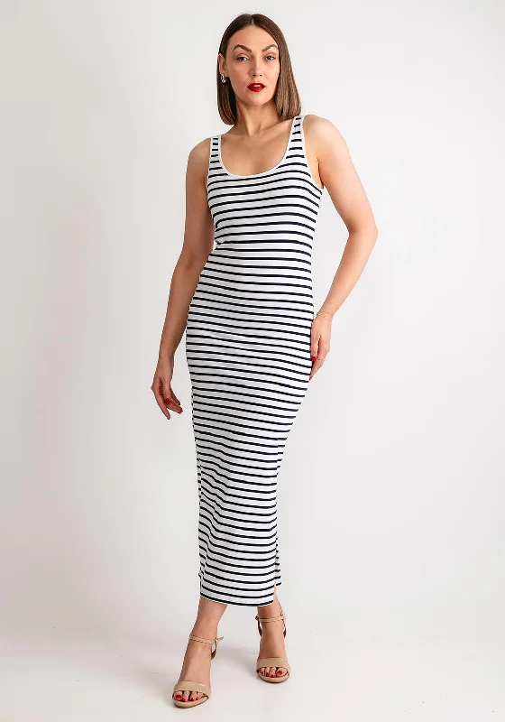 Cocktail dress – Dress typically worn for semi-formal events, often knee-length or slightly above.Vero Moda Maxi Soft Stripe Dress, Bright White & Night Sky