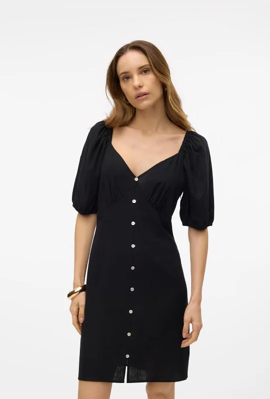 Belted skirt – Skirt that includes a belt at the waist for added detail and definition.Vero Moda Mymilo Linen Blend Button Mini Dress, Black