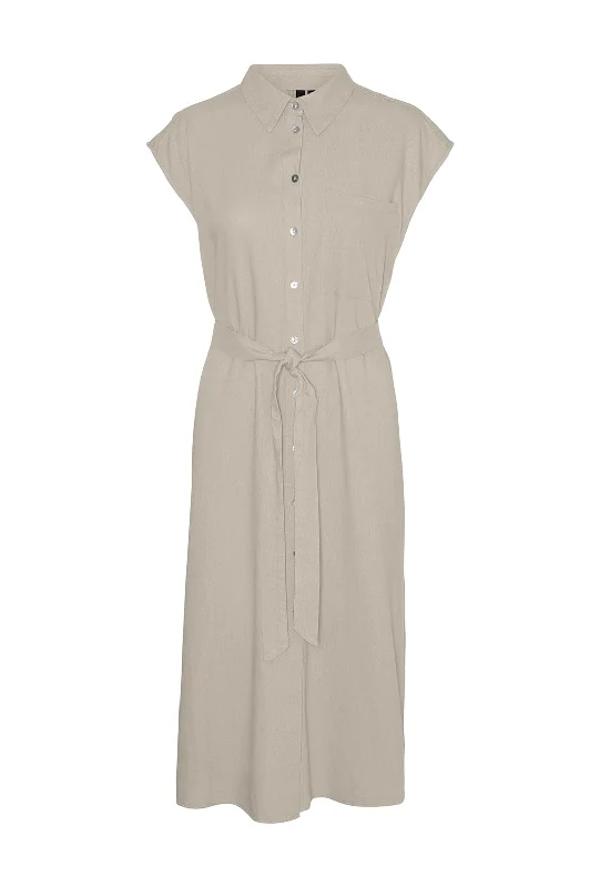 Empire waist dress – Dress with a high waistline, just under the bust, for a flattering silhouette.Vero Moda Mymilo Linen Blend Shirt Midi Dress, Silver Lining