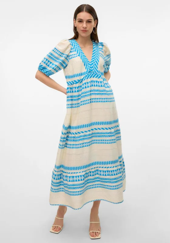 Mini dress – Short dress that usually ends above the knee, often casual or party wear.Vero Moda Rosanna Aztec Print Maxi Dress, Birch & Ibiza Blue