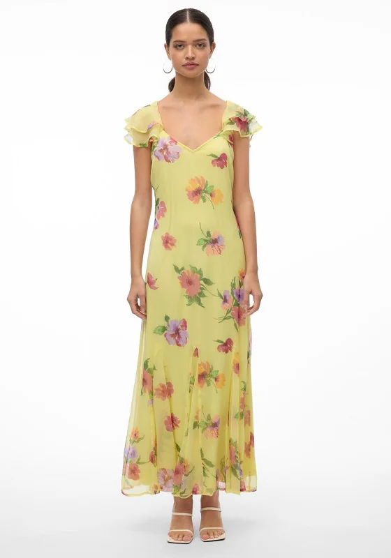 Peplum dress – Dress with a flared ruffle or extra fabric at the waist, adding volume and shaping to the lower half.Vero Moda Milla Floral Frill Maxi Dress, Mellow Green & Silja