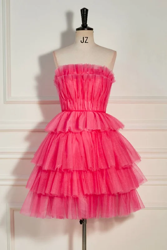 Shift dress – Loose, straight-cut dress that doesn't define the waist, offering a more relaxed fit.Watermelon Ruffles Tiered Tulle Homecoming Dress