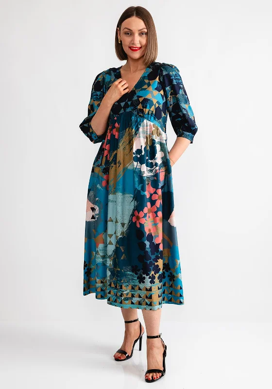 Wrap dress – Dress that wraps around the body and ties at the waist, creating a flattering and adjustable fit.White Stuff Lucy Multi-Print Midi Smock Dress, Teal Blue