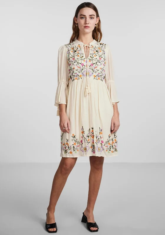 Slip skirt – A silky or satin skirt that mimics a slip dress, often worn for a smooth, elegant look.Y.A.S Chella Embroidered Mini Smock Dress, Birch