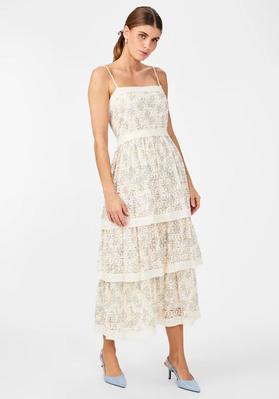 Corset dress – Dress designed with a built-in corset or lace-up feature to create a cinched, structured waist.Y.A.S Sasta Floral Lace Midi Dress, Star White