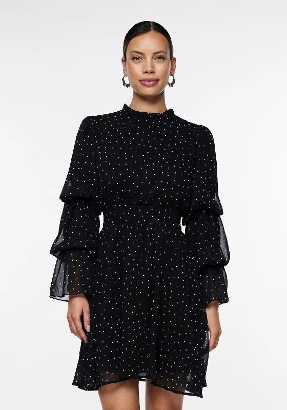 Leather skirt – Skirt made from leather or faux leather, offering a chic, edgy look.Y.A.S Eleanor Ruffle Sleeve Polka Dot Mini Dress, Black