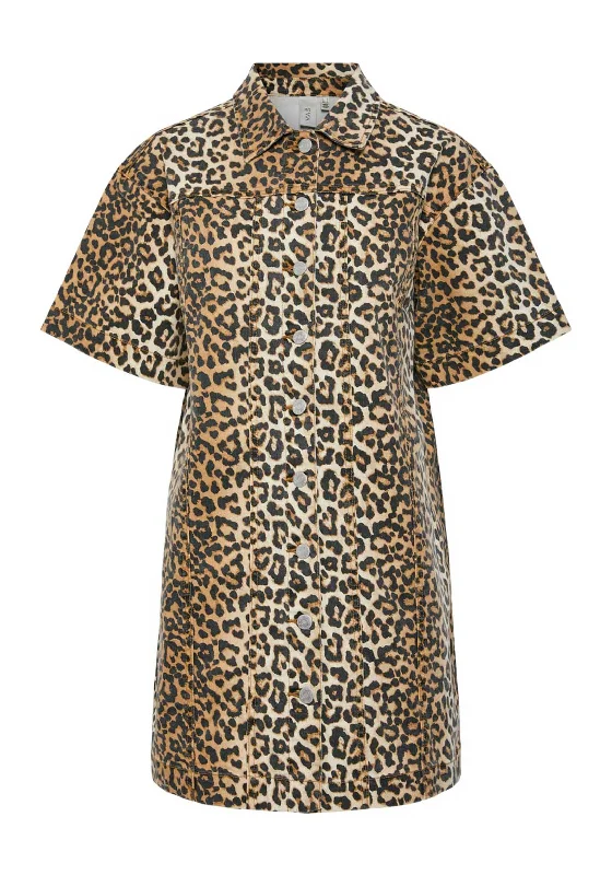 Midi dress – Dress that falls to the mid-calf, giving a balanced, modest, yet stylish appearance.Y.A.S Leonora Leopard Print Denim Shirt Dress, Nomad