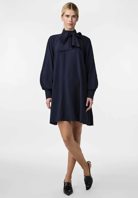 Pencil skirt with slit – A pencil skirt that includes a slit at the back or side, adding a more sophisticated or sexy element.Y.A.S Nira Pussy Bow Mini Smock Dress, Navy Blazer