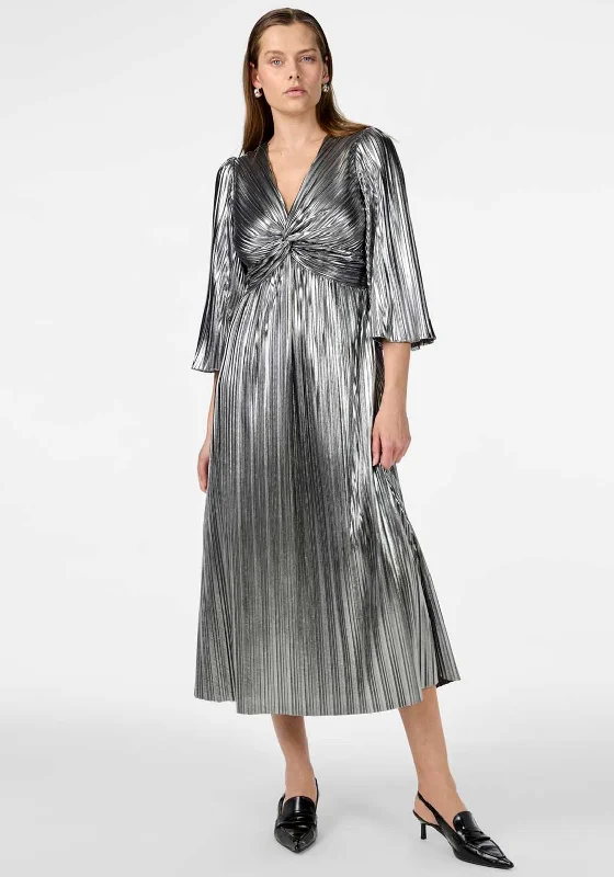 Mini dress – Short dress that usually ends above the knee, often casual or party wear.Y.A.S Regina Metallic Plisse Midi Dress, Silver