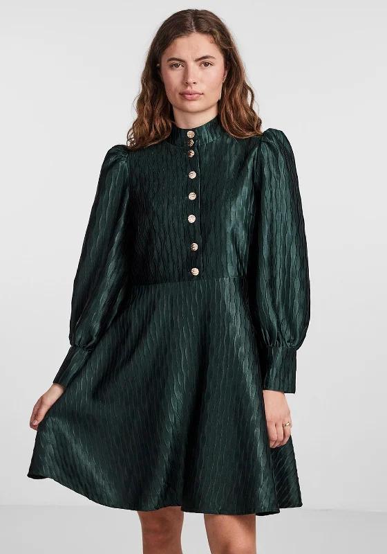 Houndstooth skirt – Skirt featuring the classic houndstooth pattern, often in black and white.Y.A.S Ripple Jacquard Mini Skater Dress, Scarab Green