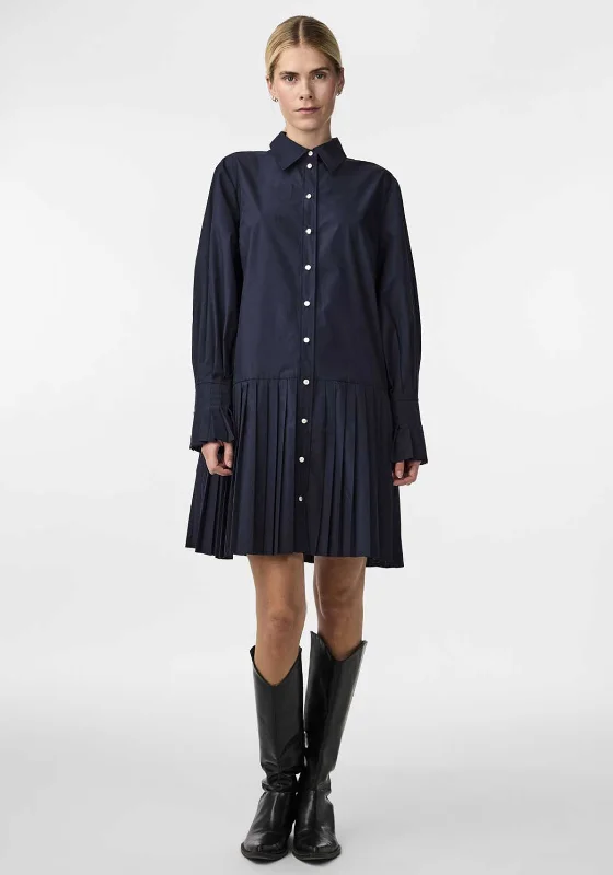 Denim skirt – Skirt made from denim fabric, often casual and versatile.Y.A.S Royanna Pleated Mini Shirt Dress, Navy Blazer