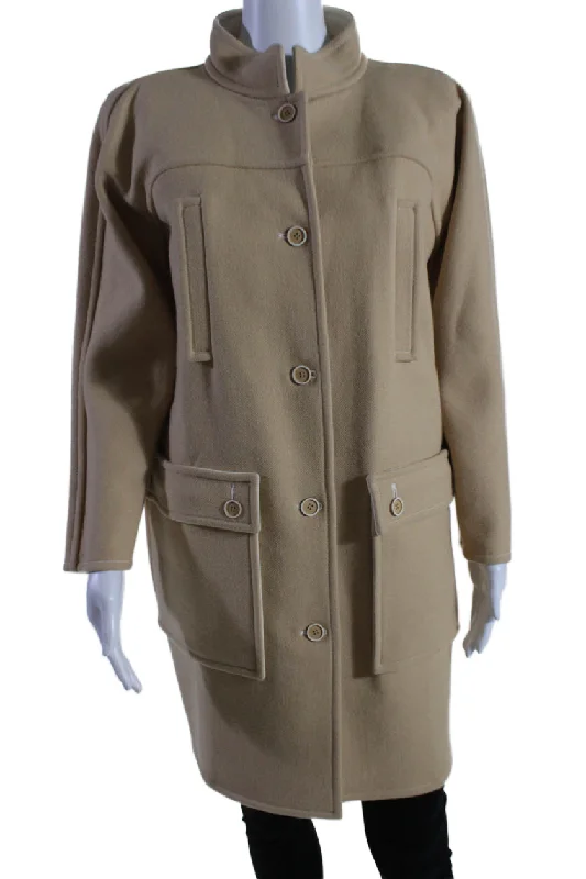 Fleece-lined – With soft fleece inside for warmthCourreges Womens Beige Wool Pockets High Neck Long Sleeve Coat