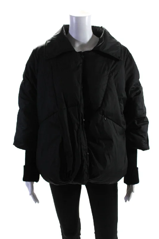 Warm – Insulated, cozyDaniella Erin NYC Womens Button Front Down Quilted Oversized Jacket Black Small