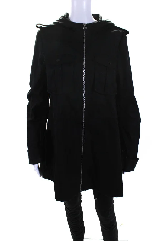 Windproof – Wind-resistantDion Lee Womens Cotton Cut-Out Zipped Hooded Long Sleeve Jacket Black