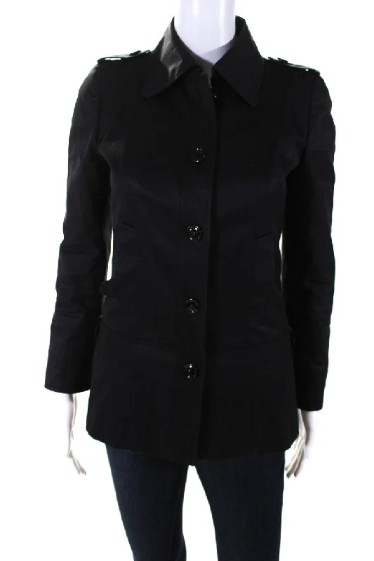 Cropped – Short in length, above the waistDolce & Gabbana Womens Button Front Collared Light Jacket Black