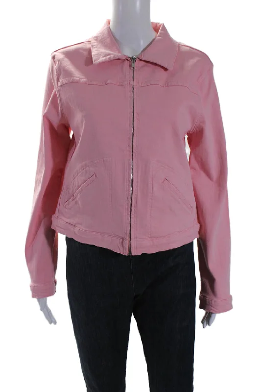 Reflective – Includes reflective elements for visibilityElliott Lauren Womens Cotton Colored Denim Zipped Collared Jacket Pink