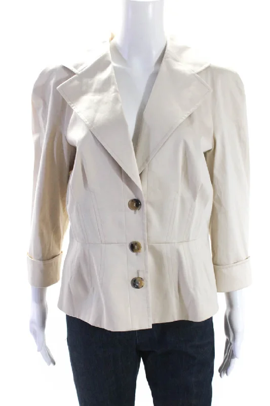 Reflective – Includes reflective elements for visibilityEscada Womens Button Down Belted Jacket Beige Cotton