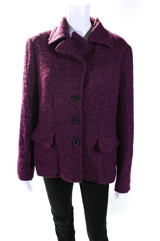 Down-filled – Filled with down feathers for insulationEscada Womens Fuschia Wool Textured Collar Long Sleeve Coat Jacket