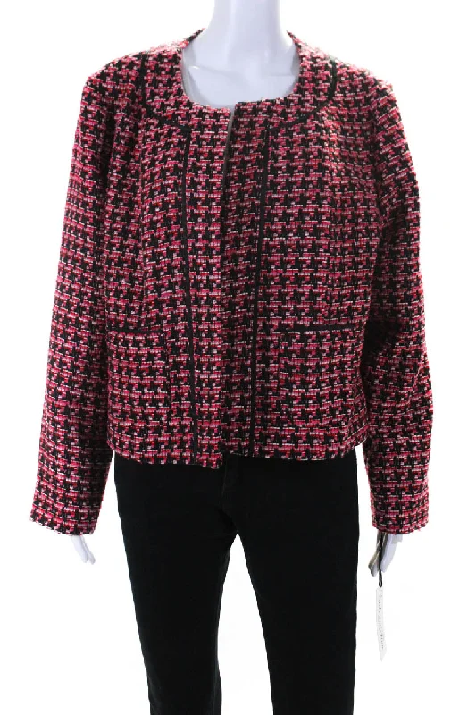 Button-down – With buttons, button closureEstelle & Finn Womens Boucle Tweed Open Front Jacket Red Black Pink