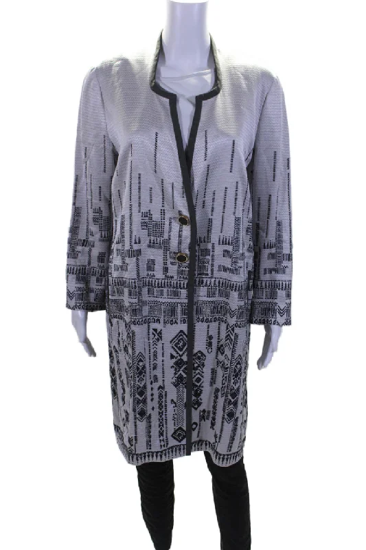 Reflective – Includes reflective elements for visibilityEtro Womens Button Up Long Sleeve Printed Woven Duster Jacket Gray Black IT 44