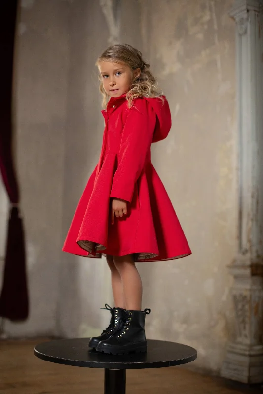 Stretch – Stretchy fabric for comfort and flexibilityFitted and Flared Coat for Girls in Bright Red  | 'Queen of Hearts'