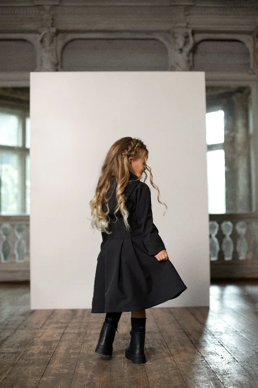 Zipper closure – With zippers, zip-upFlared Coat for Girls in Black | "Midnight Black"