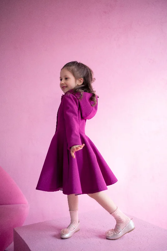 Button-down – With buttons, button closureGirls' Bright Pink Coat with Hood | 'Raspberry Dream'