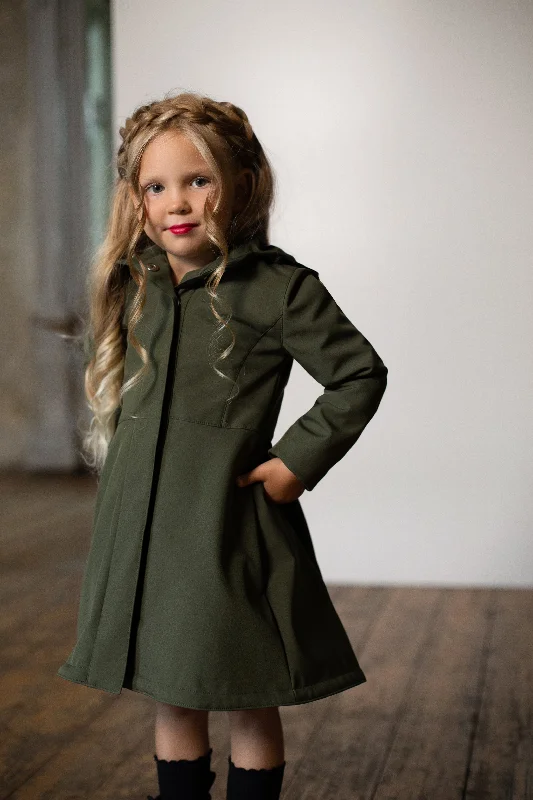 Hooded – With a hoodGirls' Khaki Green Coat with Hood | 'Moss Green'