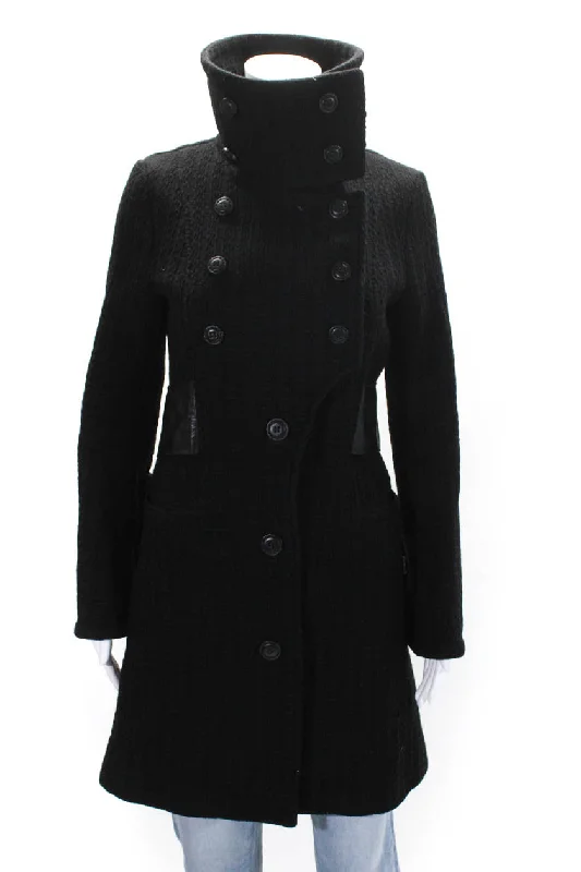 Peacoat – Classic wool double-breasted coatMackage Womens Wool Leather Belt Button Up Mid Length Trench Coat Black