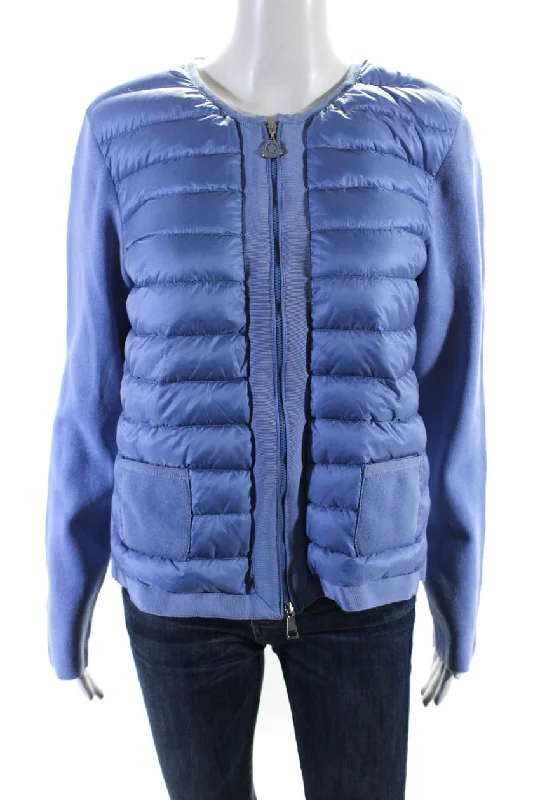 Breathable – Allows airflow, keeps you coolMoncler Womens Down Filled Quilted Zip Up Knit Puffer Maglia Jacket Sweater Blue