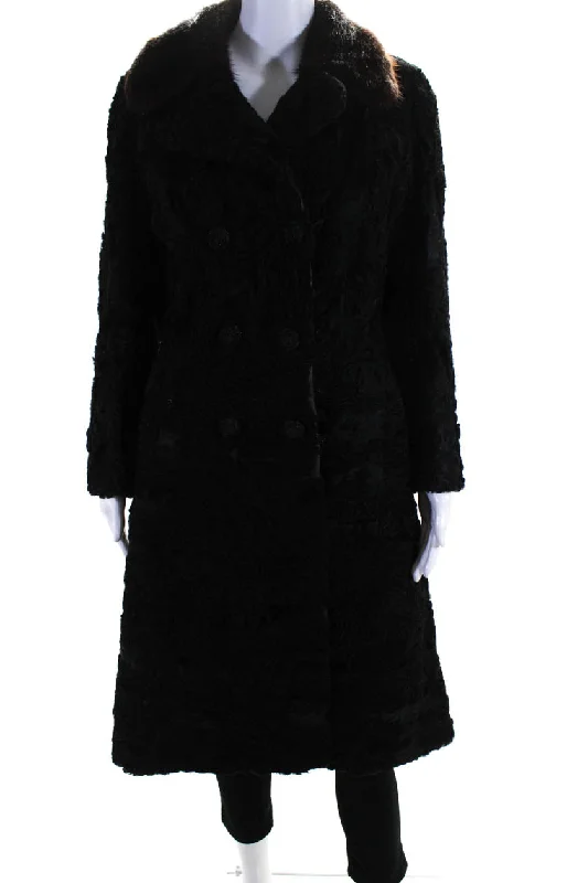 Warm – Insulated, cozyNilssons Pals Womens Swakara Fox Trimmed Hook & Loop Trench Coat Black